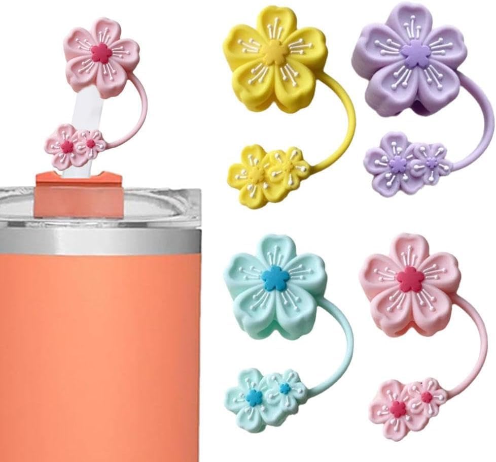 Silicone Straw Topper for Stanley 30&40 Oz,Cherry Blossoms Straw Cover Cap,Reusable Straw Cap Cover,10mm Drinking Straw Tip Covers for Stanley, Splash Proof Straw Topper (Pink) - Image 3