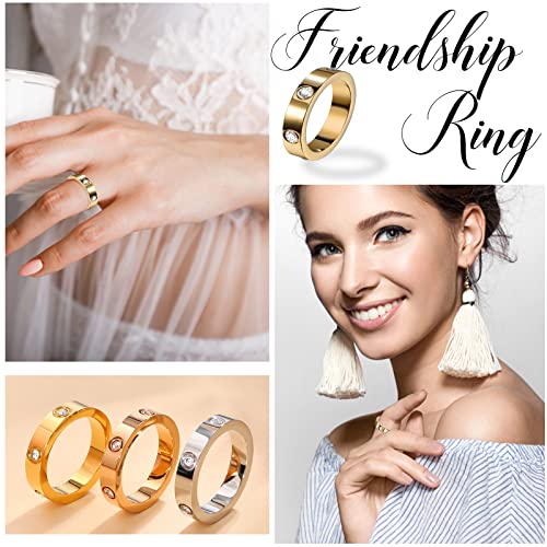 Love Friendship Rings 18K Gold Plated Silver With Cz 6Mm Stainless Steel Promise Rings Wedding Band Fashion Love Rings For Her Women Teen Girls Valentine's Day With Gifts Box (6Mm Gold, 6) #TOP5