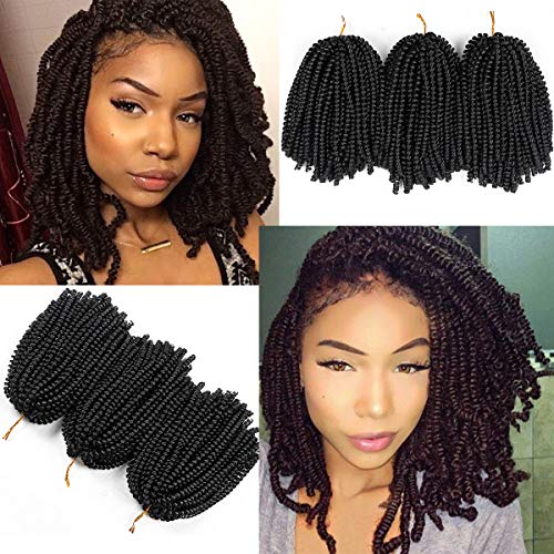 3 Pack Spring Twist Crochet Hair 8 Inch Short Ombre Crochet Braids Synthetic Braiding Hair Extensions Jamaican Bounce Curl (#1B)