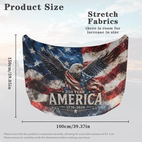 Image of Car Hood Cover Car Hood Protector USA 250th Birthday Prints Waterproof Universal Automotive Exterior Accessories Patriotic Decorations for Compact Vehicles Sedans Trucks SUVs Pickup (59x39 Inch)