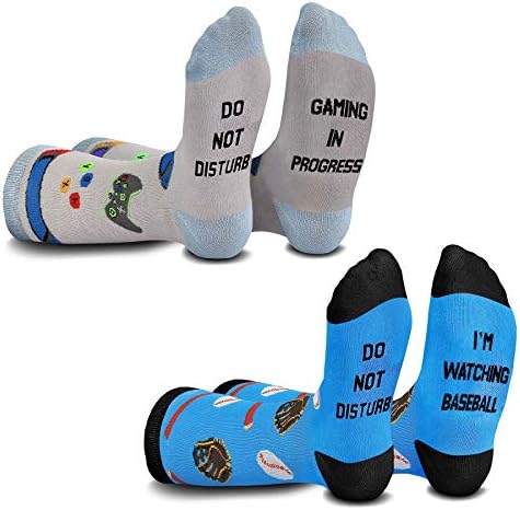 2 Pairs Gaming Gamer Socks for Men Women-Do Not Disturb I'm Gaming,I'm Watching Baseball, Valentines Day Gifts for Mens Teen Boys,Game Baseball Lovers Gift Stocking Stuffers-Blue