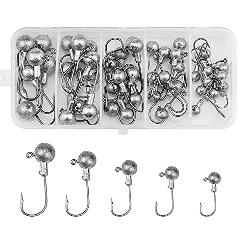 45 Stück Jighaken mit Round Jighead Jigköpfe für Gummifische zum Raubfischangeln Angelhaken Set mit verschieden Größe 2g 3.5g 5g 7g 10g Cover