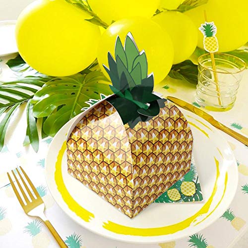 50Pcs Pineapple Favor Boxes & 12 X 69 Inch Tropical Leaves Table Runner For Hawaiian Luau Party Table Decorations Tropical Birthday Party Supplies #TOP7