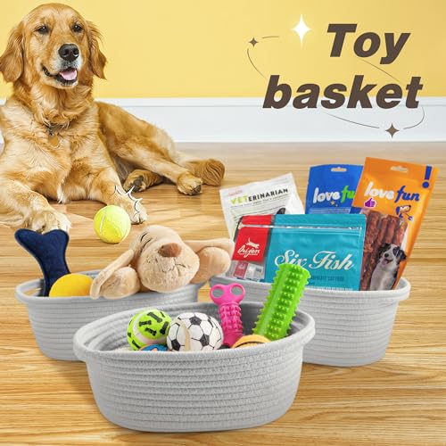 Image of Pro Goleem Small Woven Basket with Gift Bags and Ribbons Durable Baskets for Gifts Empty Small Rope Basket for Storage 12 inchX 8 inch X 5 inch Baby Toy Basket with Handles, Gray