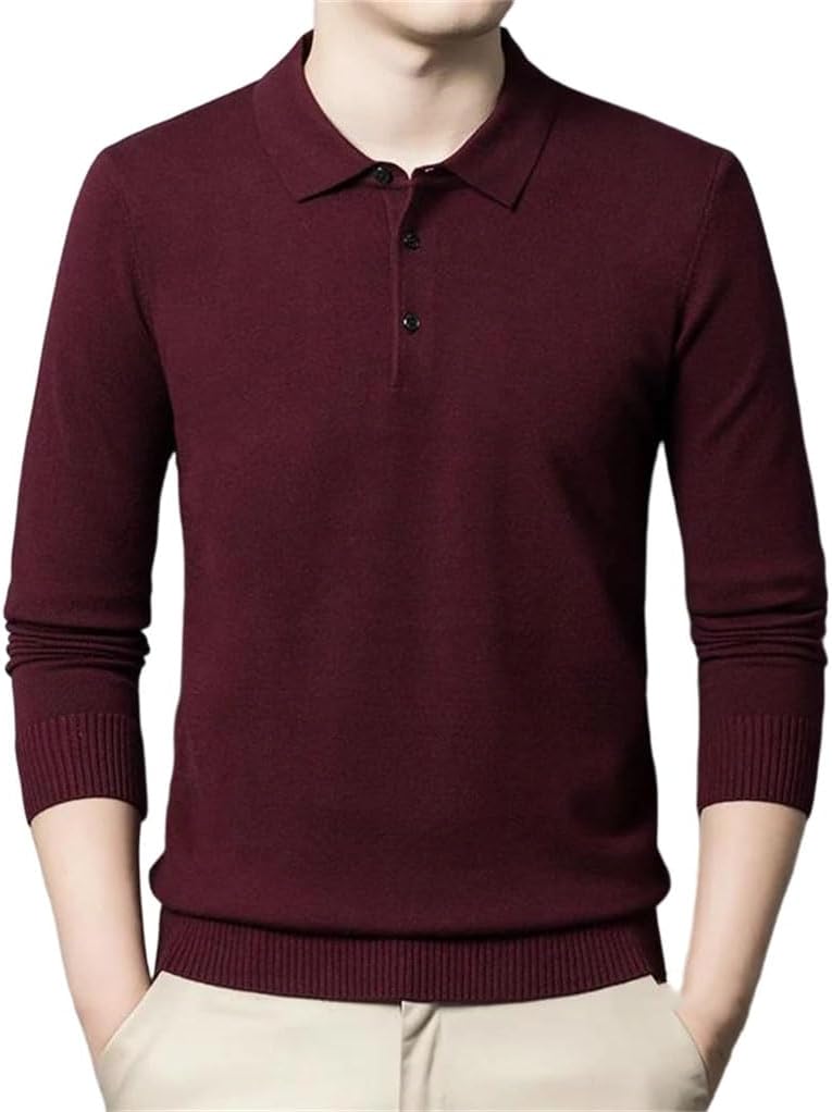 Dninmim Men's Wool Sweater Solid Polo Collar Long Sleeve Knitted Pullover Casual Business Warm Jumper