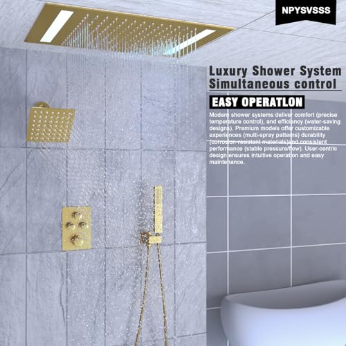 Sistema de grifería con cabezal de ducha dual de lluvia 14x20 pulgadas con LED, apoyo de techo, cabezal de pared de 6 pulgadas y ducha de mano miniatura 2
