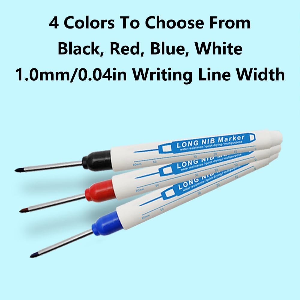 SEIWEI 30mm Deep Hole Marker Pen Long Nib Waterproof Pens Mechanical Carpentry Pen for Construction Positions Woodworking Decoration (3PCS, White)