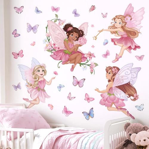 Pegatinas de pared hadas rosas para dormitorio infantil miniatura 1