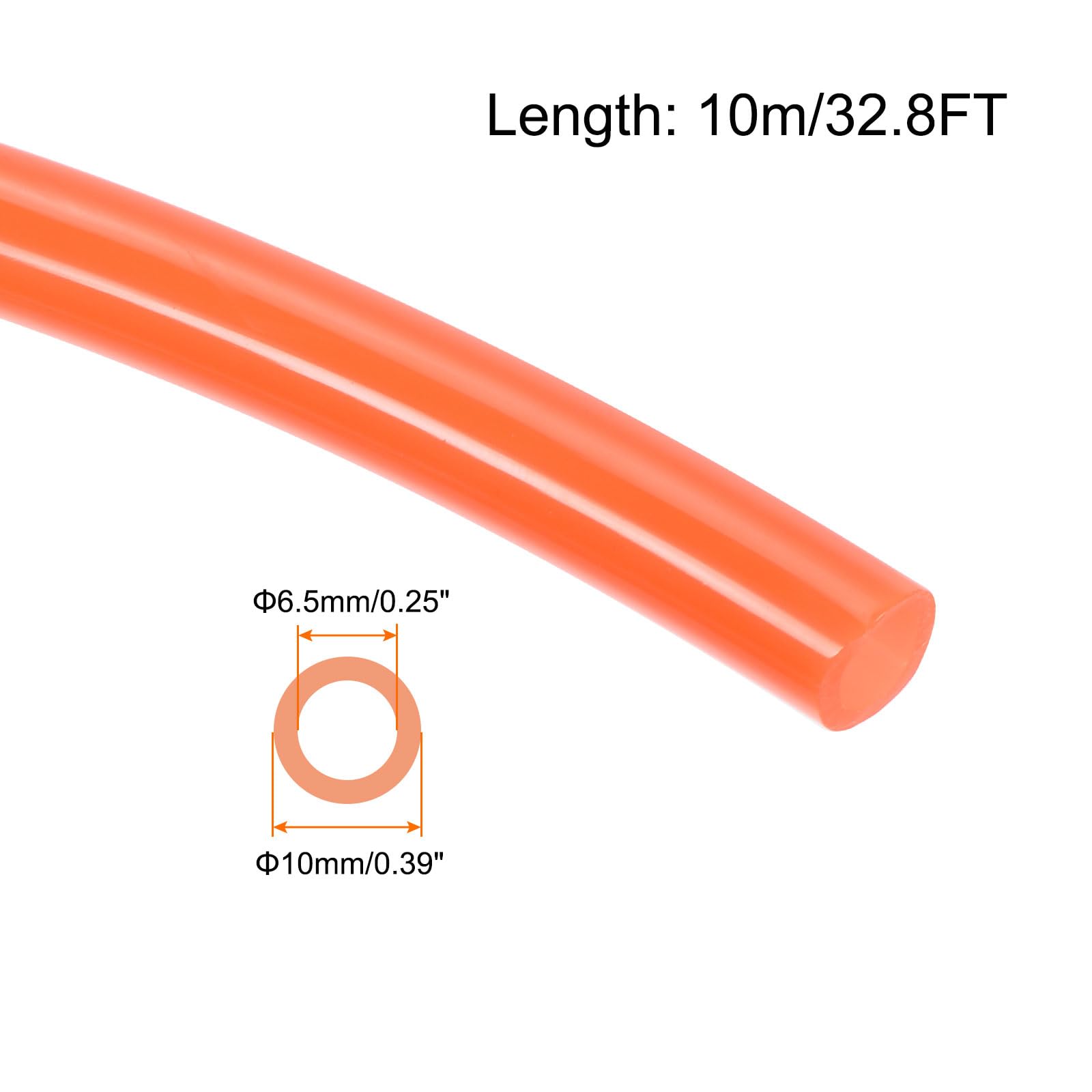 Rebower Pneumatic Tubing Pipe,10mm x 6.5mm Orange PU Polyurethane Tube,32.8FT 10M,PU Air Line Tubing Hose Tubes for Air Compressor,Fluid Transfer,Air Brake - Image 2