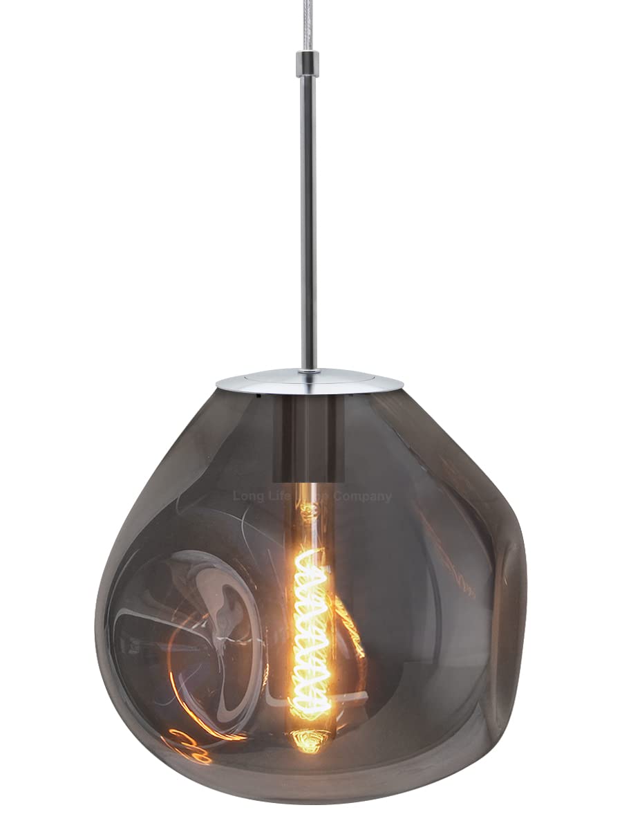 Long Life Lamp Company Chrome Light Pendant Blown Glass Ceiling Lamp Shade Smoked Grey Globe Pendant Light H3068