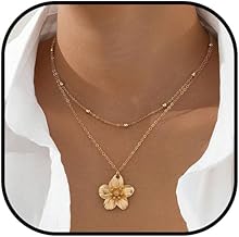 Gold Metal Flower Pendant Necklace, Women's Jewellery Long Necklace, Colourful Floral Pattern, Women's Jewellery, Wedding Gift
