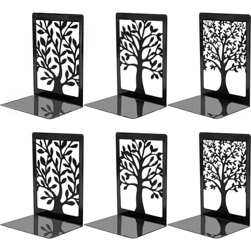 RUIAN Heavy Duty Metal Bookends for Shelves - 3 Pairs (6 Pcs) Decorative Book End Supports, 120x175x85mm, Non-Slip & Sturdy Book Organizers for Home/Office Library (Black)