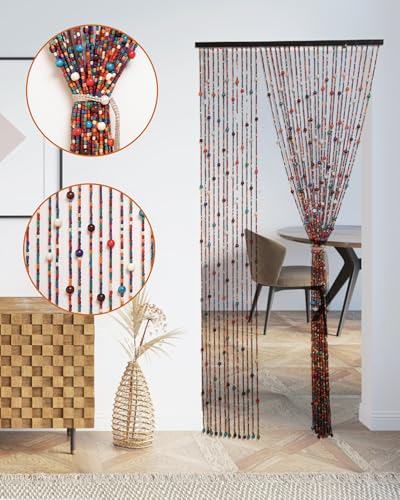 Erfolkerz 38 Strands Beaded Curtain for Doorways -35.4"x79"- Handmade Natural Beaded Curtains,Boho Doorway Wood and Bamboo Bead Curtain-As Insect Screen/Room Divider Erfolkerz 38 Strands Beaded Curtain for Doorways -35.4"x79"- Handmade Natural Beaded Curtains,Boho Doorway Wood and Bamboo Bead Curtain-As Insect Screen/Room Divider