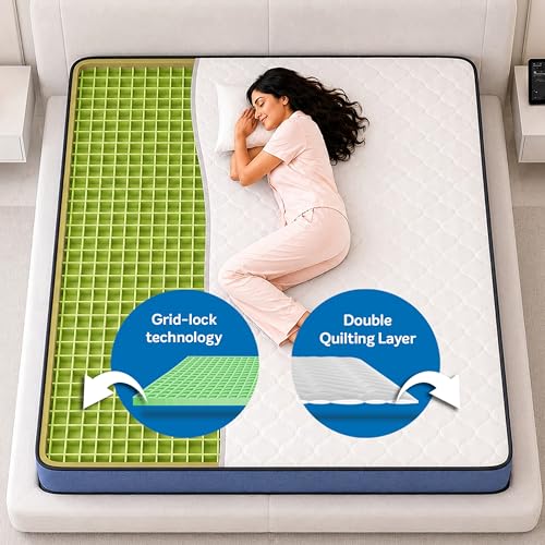 Image of Sleepwell Ortho Genius Grid Mattress | Single Size 72x35x5 Inch | Stable Orthopedic Grid Support Without Wobbling | Anti-Mite Anti-Microbial | Cool Yarn Fabric | Medium Soft | 10 Years Warranty