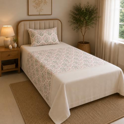 Image of Linen Home Cotton Percale Flat Bedsheet Set Single Size Sequence Pink