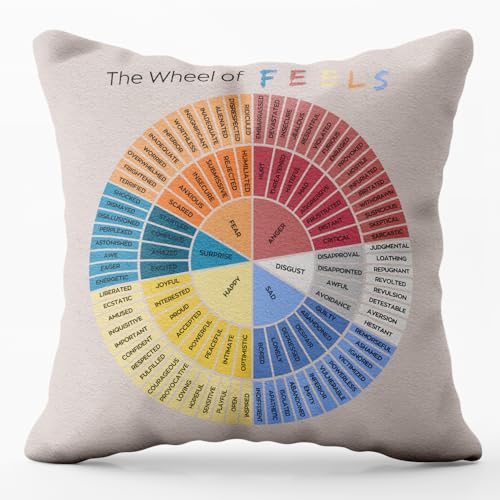 GTYNU Wheel of Emotions Feelings Throw Pillow Covers 18x18,The Wheel of Feels Pillowcases Decor for Bed Couch Sofa Therapy Office Living Room, Counselor Physical Therapist Gifts(Cream-Coloured) -  372cy -b