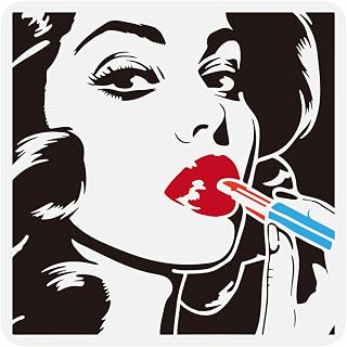 FINGERINSPIRE Woman Applying Lipstick Stencil - 11.8x11.8" Reusable Retro Comics Style Women Face Stencil for Painting on Wood Canvas Fabric Wall Furniture Home Decor