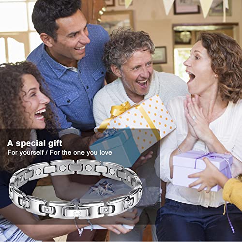 Image of JEROOT Titanium Magnetic Bracelet for Women, Adjustable Size, 3500 Gauss Magnets, Cubic Zirconia, Gift Box Included Silver (3500 Gauss)