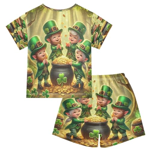 Gold St Patricks Gnome Cute Pajama Set Short Sleeve Summer Pajamas Shorts Sets PJ Clothes Set Soft 5Y2