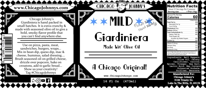 Gourmet Mild Giardiniera Hand Made In Olive Oil