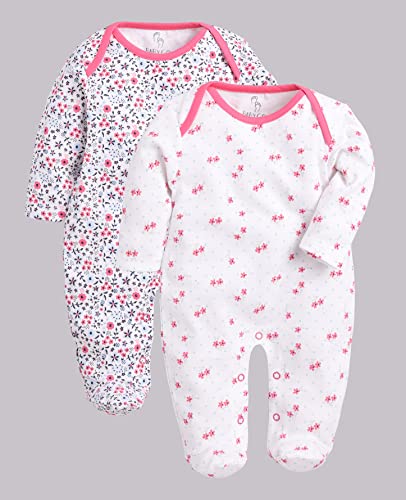 Image of BABY GO Baby Boys & Baby Girls Cotton Sleepsuit Pack of 2 | Newborn Infant Full Sleeve Romper Jumpsuit | Soft Breathable Onesies Set | Snap Button Closure Night Suit
