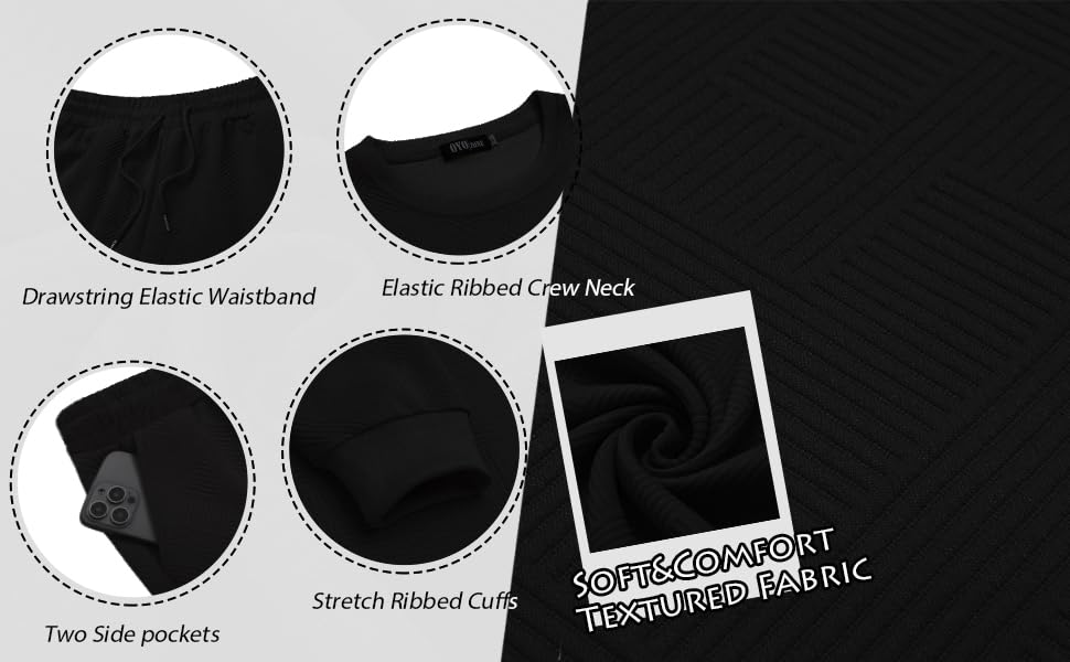 Mens 2 Piece Outfits Crewneck Sweatshirt Geometric Texture Long Sleeve and Joggers Shorts Sweatsuit Sets Tracksuit3