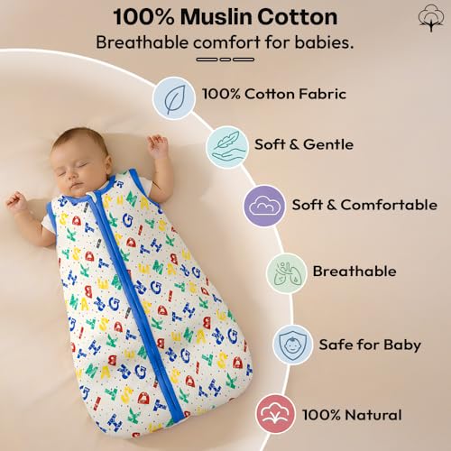 Image of StarAndDaisy Sleeping Sack for Baby 0 to 12 Months / 100% Pure Organic Sleeping Sack Swaddle for New Born /Soft & Breathable Multipurpose Baby Sleep Sack -Alphabet Print
