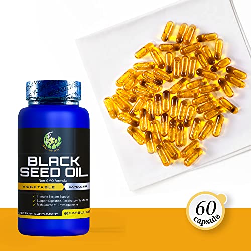 Black Seed Oil Vegetable Capsule, 1000Mg Per Serving, Non-Gmo, Vegan, Halal, Cold-Pressed, Premium Quality, Organic Cumin Nigella Sativa Oil Capsule, Kalonji Oil Capsule #TOP2