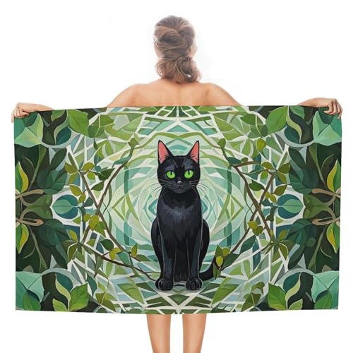 QMNBTES Toallas de playa de gato negro de gran tamaño de 51 x 31 pulgadas, toallas de baño de secado rápido, sin arena, toalla de piscina súper absorbente, toalla turca de viaje para adultos, toalla