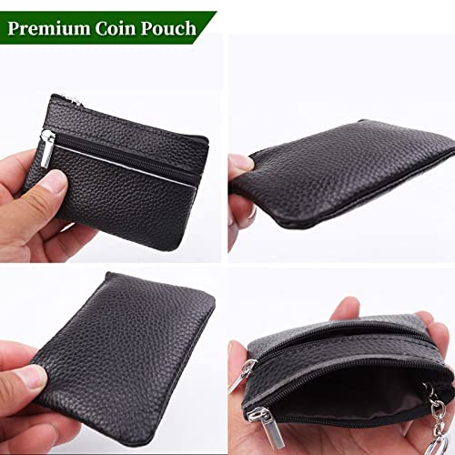 2PCS Leather Coin Purse for Men, Small Zipper Coin Pouch, Premium Car Change Holder for Cash Wallet as Money Pouch, Dice Bag, Coin Holder (2PCS Black Leather)3