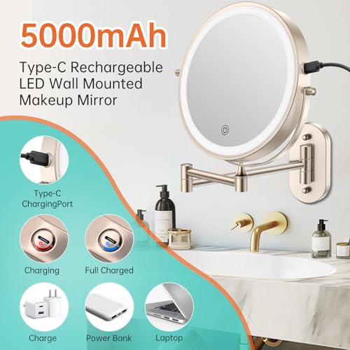Espejo para maquillaje de pared con luz y aumento doble miniatura 2