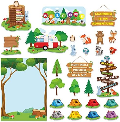 Fainne 68 Pcs Woodland Bulletin Board Set Camping Bulletin Board ...