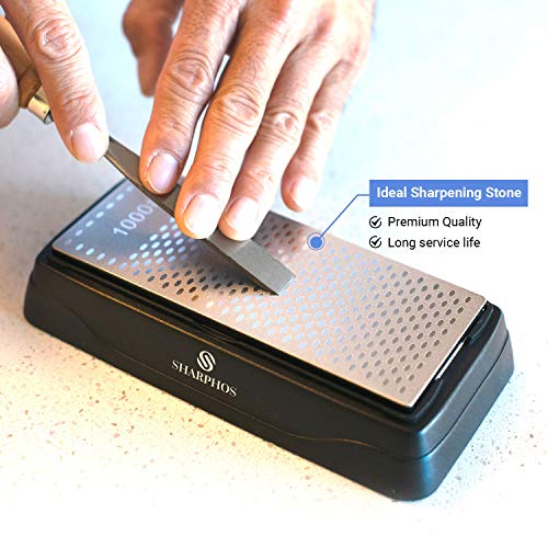 Premium Diamond Sharpening Stone Plate Knife Sharpener Honing Polishing 6 Inch X 2.5 Inch Double Sided Coarse 400 Grit Extra Fine 1000 Grit With Non Slip Base And Angle Guide By Sharphos #TOP5