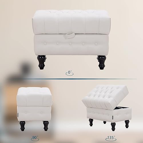 Miniatura 6 de Artechworks Mesa de centro otomana con almacenamiento, tapizado de piel sintética con botones, otomana para sala de estar, oficina en casa, taburete