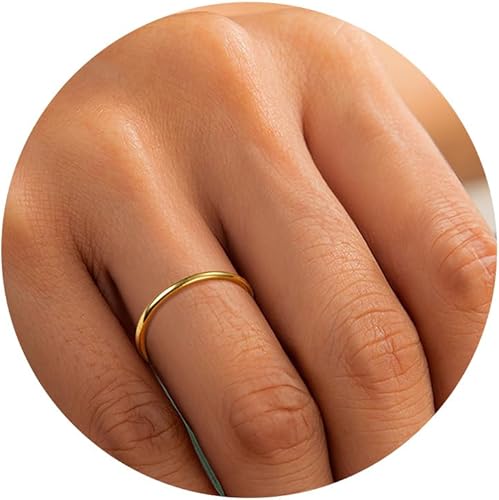 Diamday 1mm 14K Gold Filled Rings Stacking Rings for Women Girls Stackable Thin Gold Ring Plain Statement Band Ring Dainty Comfort Fit Size 5 to 10