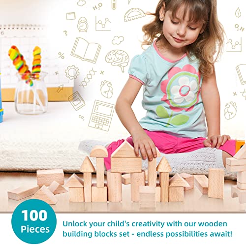 Timfuis BUILDING BLOC K Toys, 100 Pcs Kids Natural Wood Stacking Blocks Set Standard Unit thumb #4
