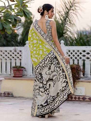 Image of SIRIL Women's Printed Ready to Wear Mul Cotton Saree With Unstitched Blouse Piece