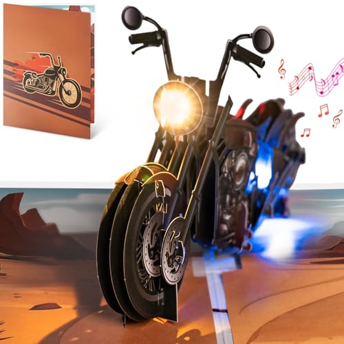 Product Image of the mountova Motorcycle Pop Up Card for Men & Women, 3D Greeting Card with MUSIC & LIGHT for Birthday, Anniversary, Father's Day, Unique Gift for Him,Her,Dad,Mom,Son,Grandpa,Husband,Wife,7.9 x 5.9 Inch