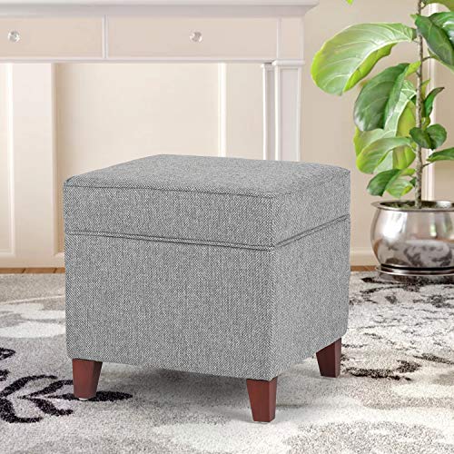 Reposapiés otomano cuadrado pequeño de tela con patas de madera (gris plateado)