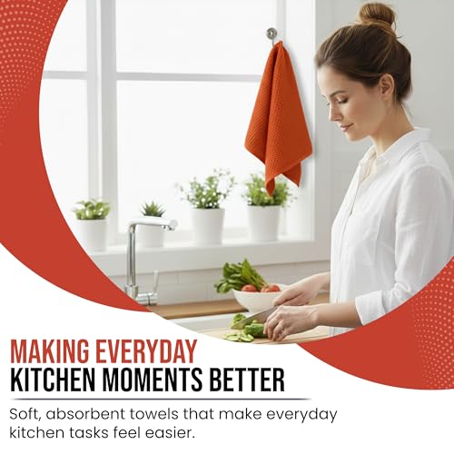 Image of Ameri-Homes 100% Cotton Waffle Weave Kitchen Dish Cloths 6-Pack- Ultra Absorbent & Quick Dry Cleaning Towels for Dishes, Counters & Kitchen Use - Soft, Durable & Lint-Free13.50 X 13.50 inches (Red)