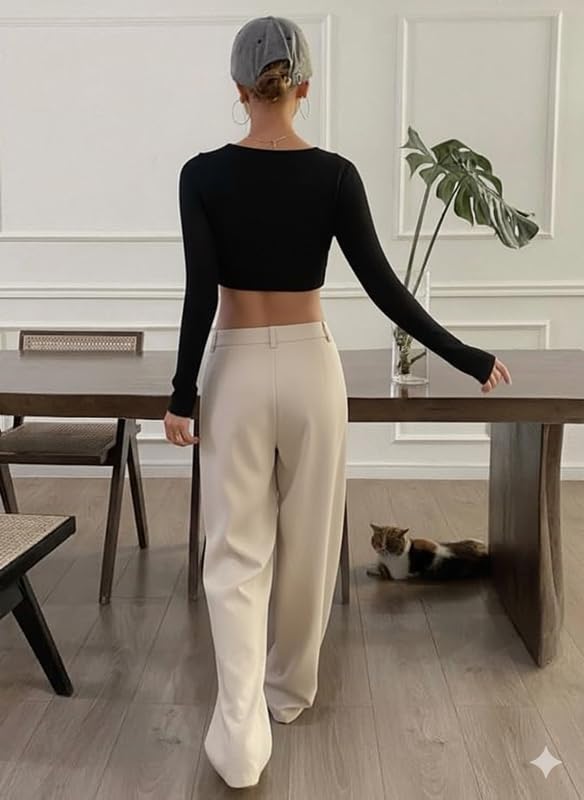 Image of OOMPH! Women's High-Waisted Pant | Wide Leg Trousers | Korean Style Stretchable Trouser