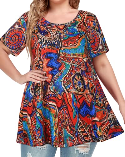 Image of Plus Size Tops for Women Tunic Floral Casual Short Sleeves T Shirts Flowy Blouses(RDMU,2XL)