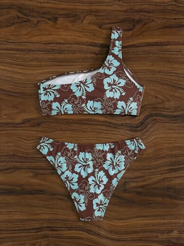 Image of YIMISAN Women's Ribbed Bikini Sets One Shoulder Top with Mid Waist Two Piece Bathing Suit