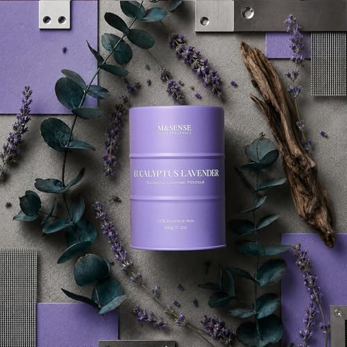 Image of M&SENSE Eucalyptus Lavender Scented Candles Large, Natural Soy Candles 21.2oz 120 Hour Slow Burning,Aromatherapy Candle for Stress Relief Meditation Relaxing
