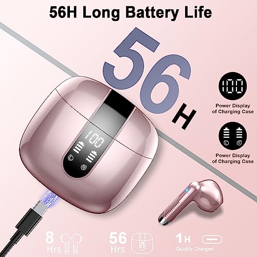 Image of Wireless Earbuds, Bluetooth Headphones V5.4 Stereo Bass Ear Buds with ENC Noise Cancelling Mics,56H Bluetooth Earbuds with LED Display Charging Case, IP7 Waterproof Earphones for Android iOS【Mini】