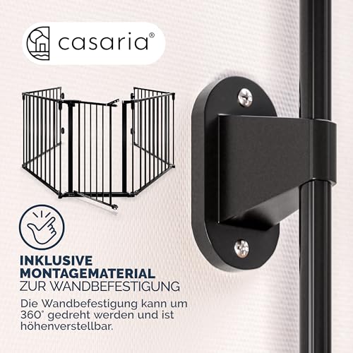 CASARIA® Kaminschutzgitter Baby mit Sicherheitstür Metall ohne Bohren 306x76cm Hundegitter Kinderschutz Türschutzgitter Absperrgitter Schwarz