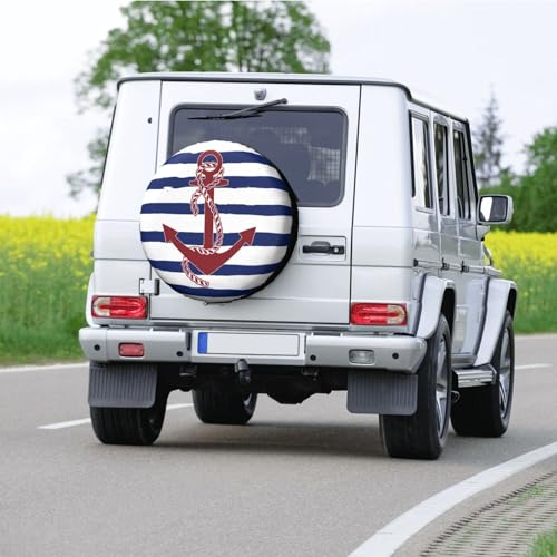 Image of Nautical Anchor Blue Spare Tire Cover Wheel Protectors Tyre Covers Weatherproof Wheel Covers Universal Fit for Trailer Rv SUV Truck Camper Travel Trailers 17 inch