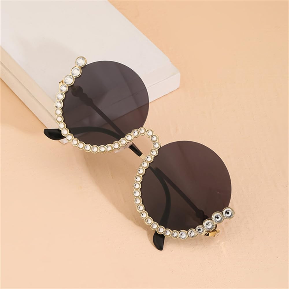 Occhiali da Sole con Diamanti Rotondi da Donna Occhiali da Sole con Strass per Occhiali da Sole ovali in Vintage Femminili