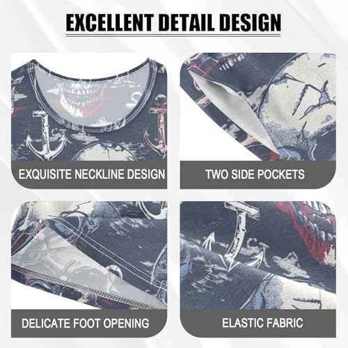 ALAZA Skulls Anchor Pajama Set Short Sleeve Sleepwear Soft Lounge Nightwear4