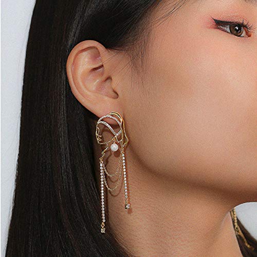 Unique Abstract Face Art | Dangle Statement Long Earrings for Women | Rhinestone Tassel Handmade Chandelier Earrings4